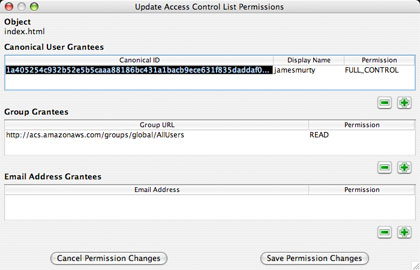Picture of the Access Control Listing Dialog window